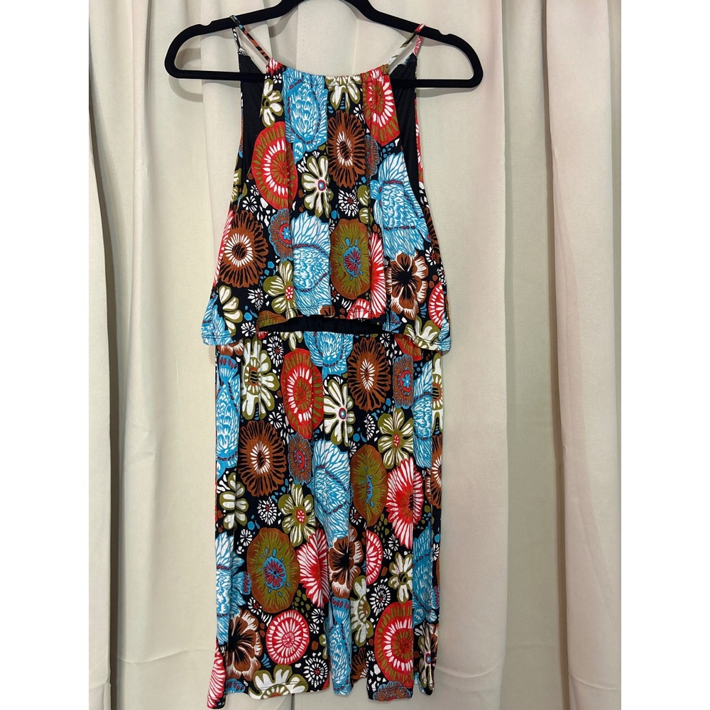 LOFT Beach Floral Halter Dress‎ Medium Multi-Color Tassel Tie Tiered Boho